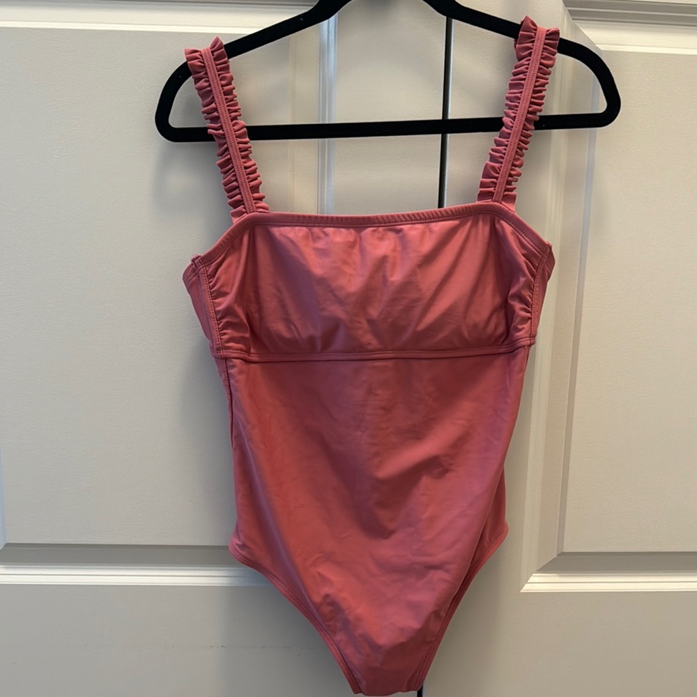 Kona Sol Pink Ruffle Strap One Piece Swimsuit
